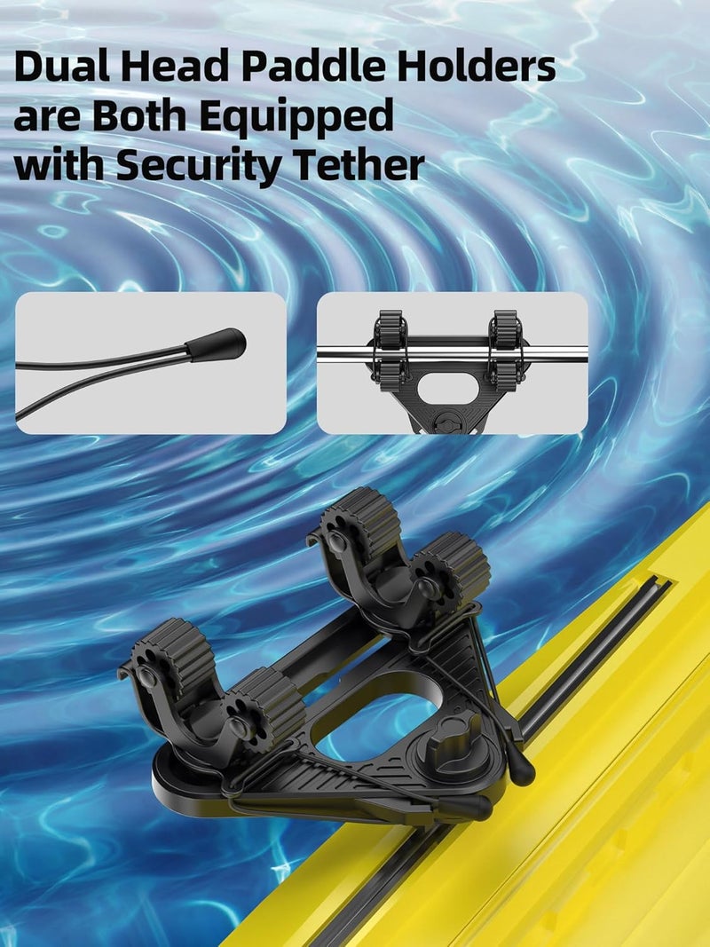 HOGEE Doubleheader with Dual Kayak Paddle Holder, Kayak Paddle Holder with Two Security Tethers, Multi-Functional Dual Head Kayak Track Mount Accessories - Kayak Oar/Fishing Net/Gaff Holder for Fishing - Image 3